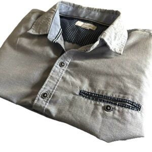 Men's Light Blue Button Down Shirt, With Design, Short Sleeves, Front Pocket